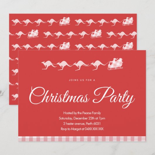 Invitation à la fête de Noël australienne Kangouro (Devant / Derrière)