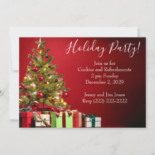 Invitation à la fête de Noël avec arbre et cadeaux