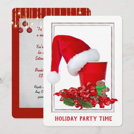Invitation à la fête de Noël avec gobelet rouge (Devant / Derrière)