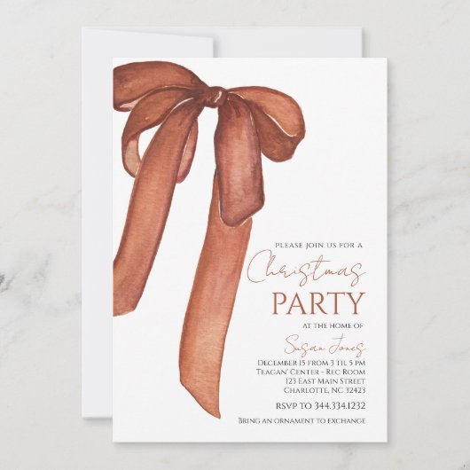 Invitation à la fête de Noël avec un nœud (Devant)