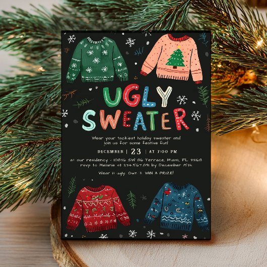 Invitation à la fête de Noël avec un pull hideux