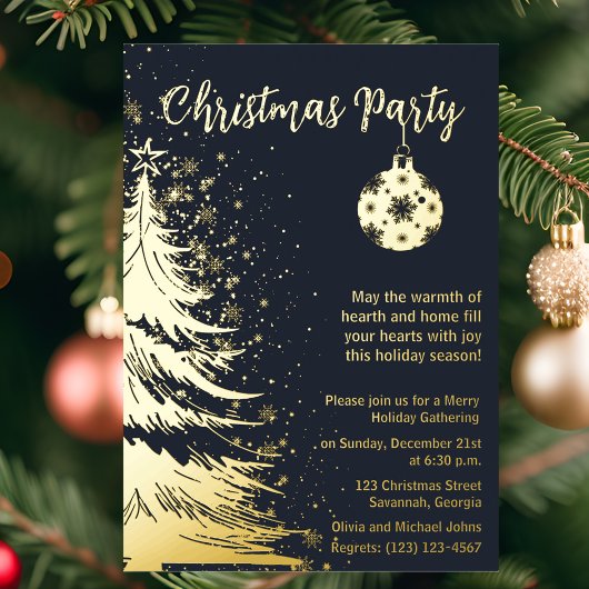 Invitation à la fête de Noël Bleu profond et or