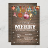 Invitation à la fête de Noël Bois rustique (Devant / Derrière)