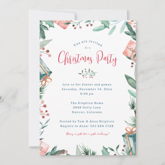 Invitation à la fête de Noël - Cadeau, Berries, Ho (Devant)