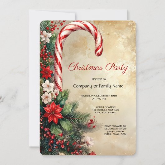 Invitation à la fête de Noël Candy Cane (Devant)