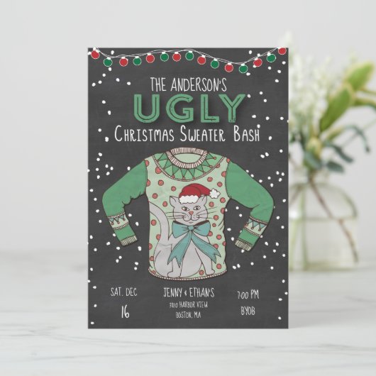 Invitation à la fête de Noël - Chat (Debout devant)