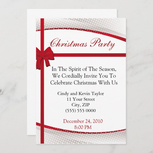 Invitation à la fête de Noël Classy Red Bow (Devant / Derrière)