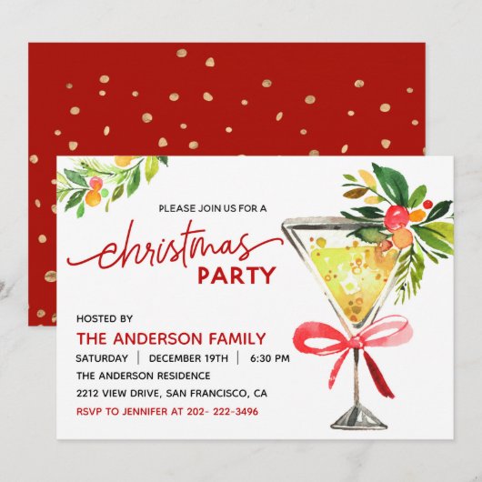 Invitation à la fête de Noël Cocktail (Devant / Derrière)