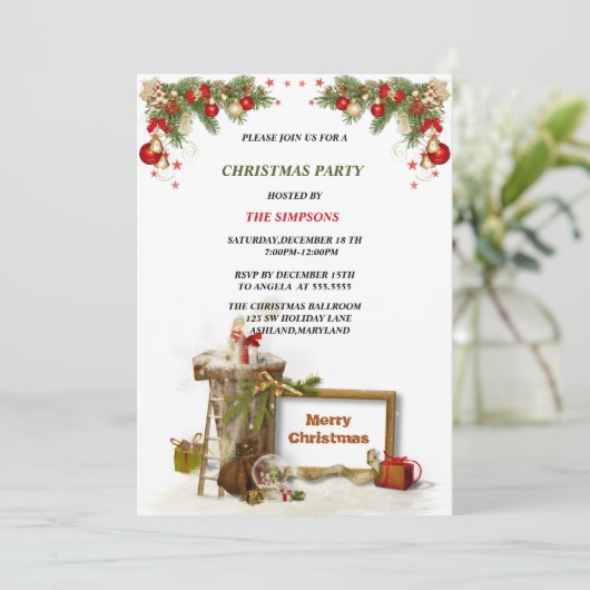 Invitation à la fête de Noël | Conception de pin f (Debout devant)