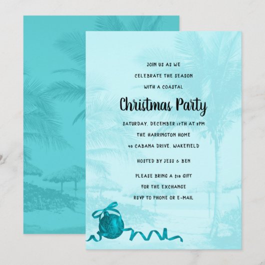 Invitation à la fête de Noël côtière avec palmiers (Devant / Derrière)