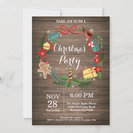 Invitation à la fête de Noël Couronne florale (Devant)