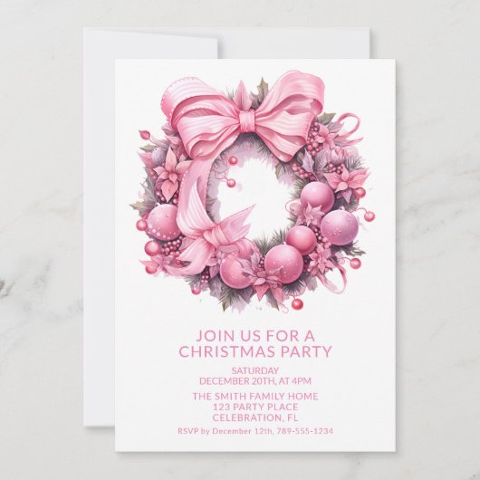 Invitation à la fête de Noël Couronne rose (Devant)