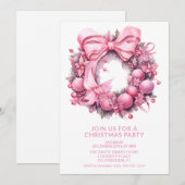 Invitation à la fête de Noël Couronne rose (Devant / Derrière)