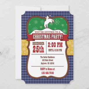 Invitation à la fête de Noël Cowboy Bleu