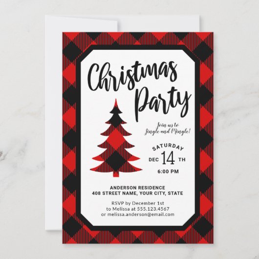 Invitation à la fête de Noël de Buffalo Plaid Tree (Devant)