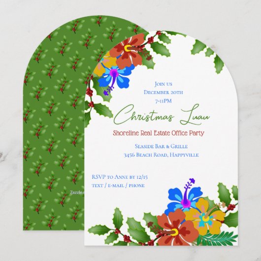 Invitation à la fête de Noël de bureau Hibiscus et (Devant / Derrière)