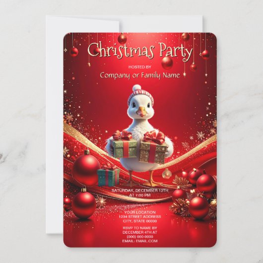 Invitation à la fête de Noël de canard mignon (Devant)