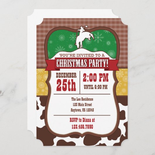 Invitation à la fête de Noël de Cowboy (Devant / Derrière)