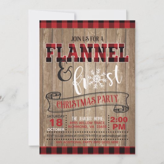 Invitation à la fête de Noël de Flanel et Frost - (Devant)