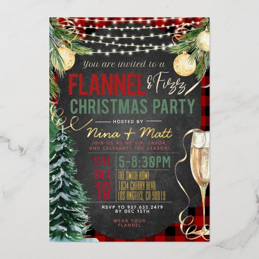 Invitation à la fête de Noël de Flannel et Fizz (Recto)