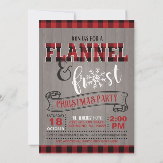 Invitation à la fête de Noël de Flannel et Frost (Devant)
