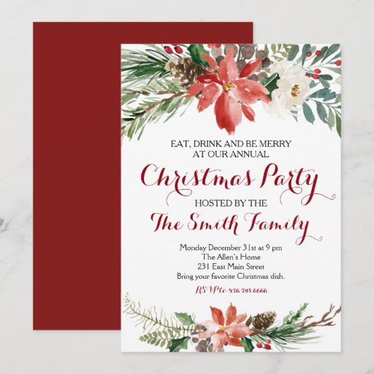 Invitation à la fête de Noël de la floraison Water (Devant / Derrière)