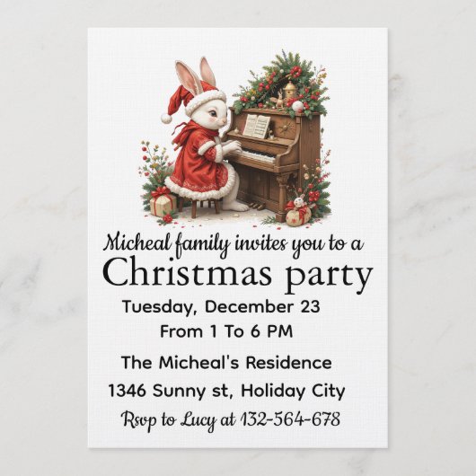 Invitation à la fête de Noël de lapin blanc (Devant)