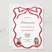 invitation à la fête de Noël de lapins rouges mign (Devant)