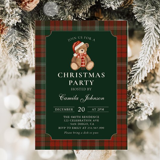 Invitation à la fête de Noël de l'ours en peluche