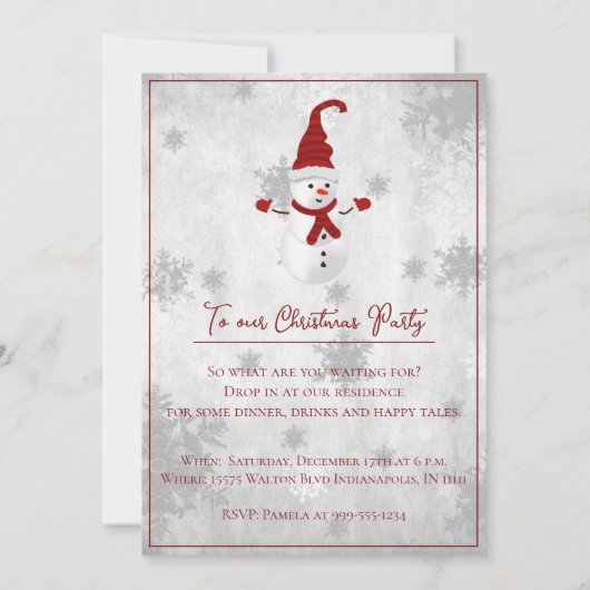 Invitation à la fête de Noël de Red Cute Snowman (Dos)