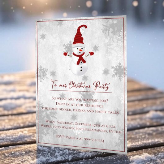 Invitation à la fête de Noël de Red Cute Snowman
