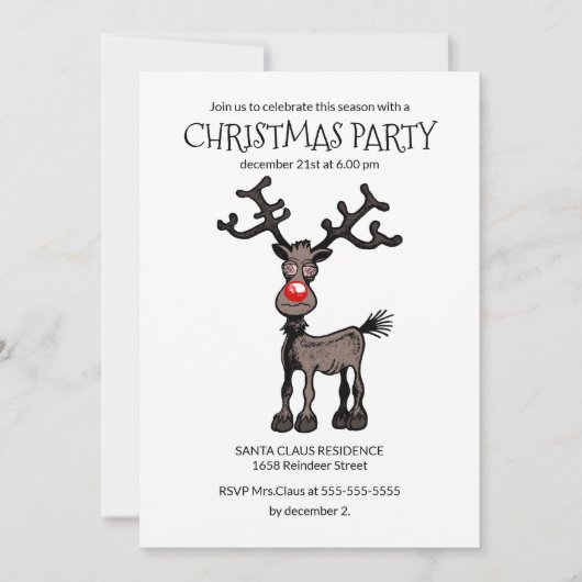 Invitation à la fête de Noël de Rudolph (Devant)