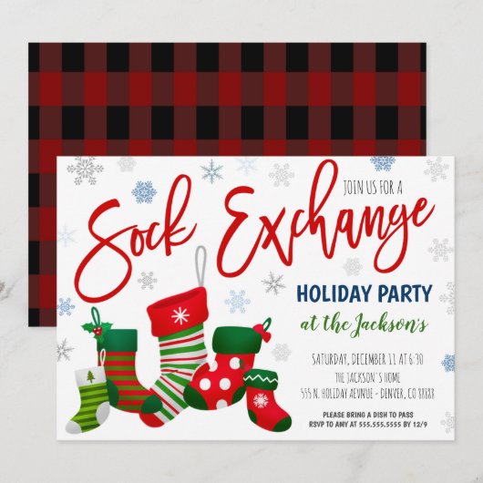 Invitation à la fête de Noël de Sock Exchange (Devant / Derrière)