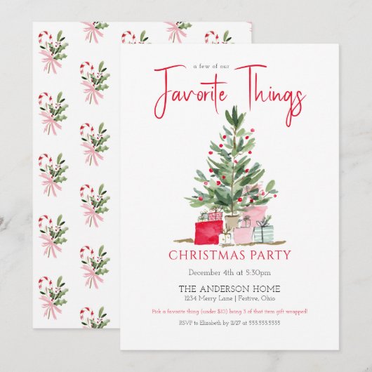Invitation à la fête de Noël des choses préférées (Devant / Derrière)