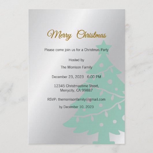 Invitation à la fête de Noël, dîner de Noël (Devant)