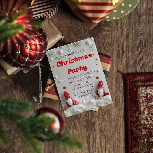 Invitation à la fête de Noël du gnome rouge mignon