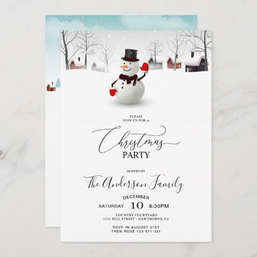Invitation à la fête de Noël du mignon Snowman (Devant / Derrière)