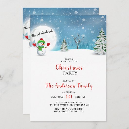 Invitation à la fête de Noël du mignon Snowman (Devant / Derrière)
