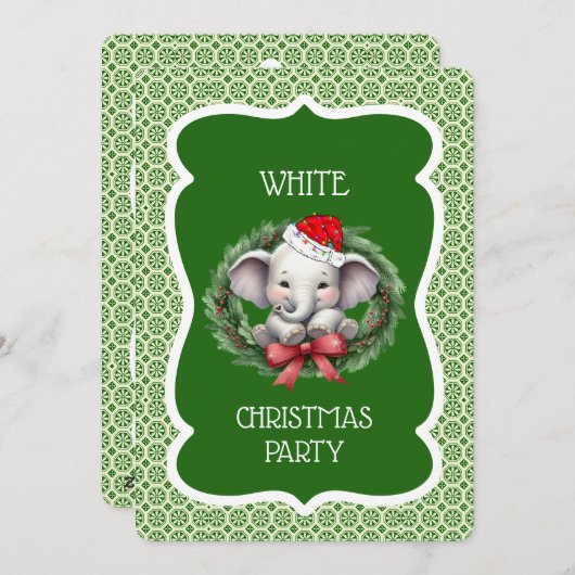 Invitation à la fête de Noël éléphant blanc (Devant / Derrière)
