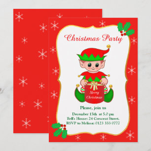 Invitation à la fête de Noël Elf & Flocons de neig
