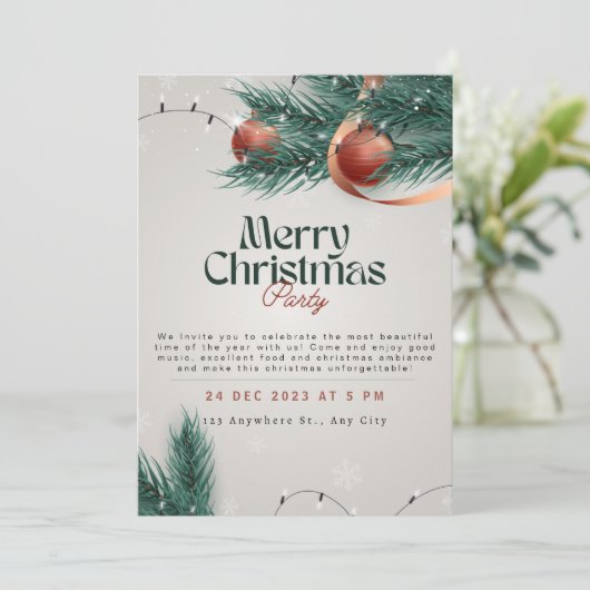 Invitation à la fête de Noël en gris clair et vert (Debout devant)