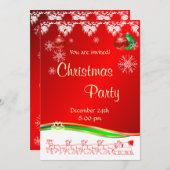 Invitation à la fête de Noël en rouge blanc et ver (Devant / Derrière)