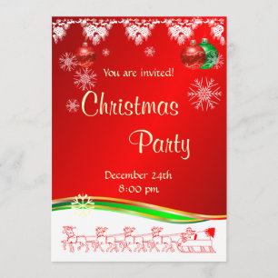 Invitation à la fête de Noël en rouge blanc et ver