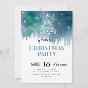 Invitation à la fête de Noël enneigée en bleu