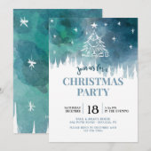 Invitation à la fête de Noël enneigée en bleu (Devant / Derrière)
