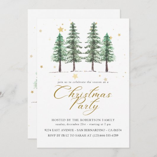 Invitation à la fête de Noël et de Winter Pines. (Devant / Derrière)