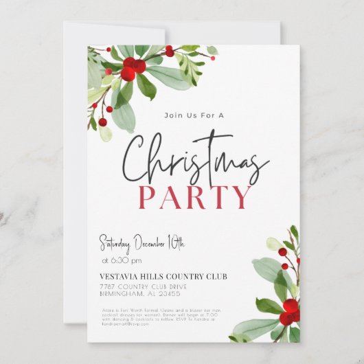 Invitation à la fête de Noël Feuille (Devant)