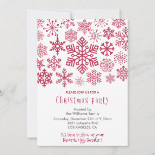 Invitation à la fête de Noël Flocons de neige Roug
