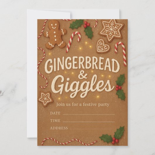 Invitation à la fête de Noël Gingerbread & Giggles (Devant)