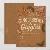 Invitation à la fête de Noël Gingerbread & Giggles (Devant / Derrière)